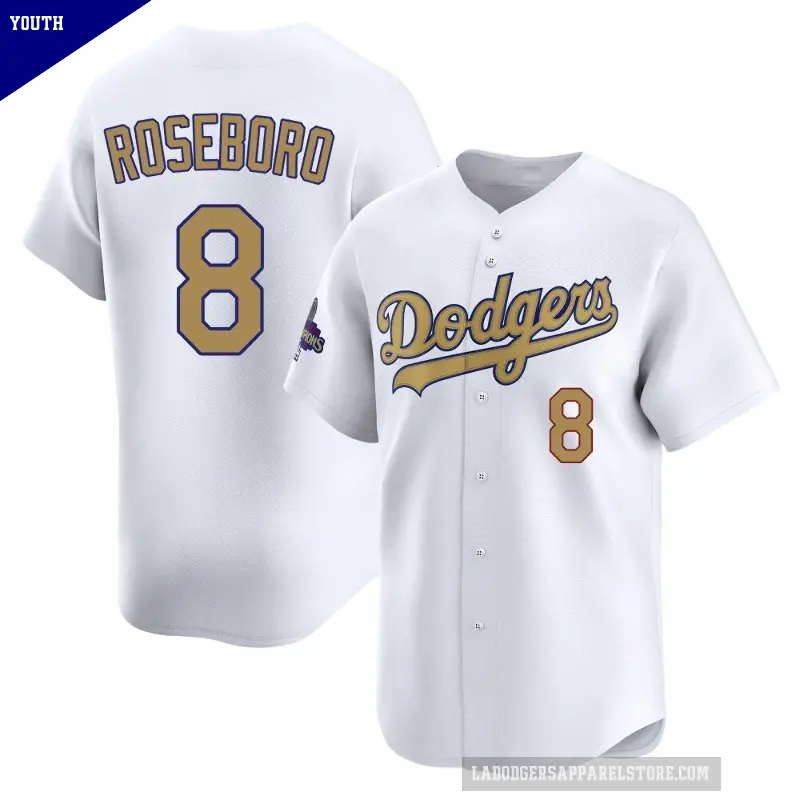 Youth No.8 John Roseboro Los Angeles Dodgers Gold Limited White 2025 Collection Jersey