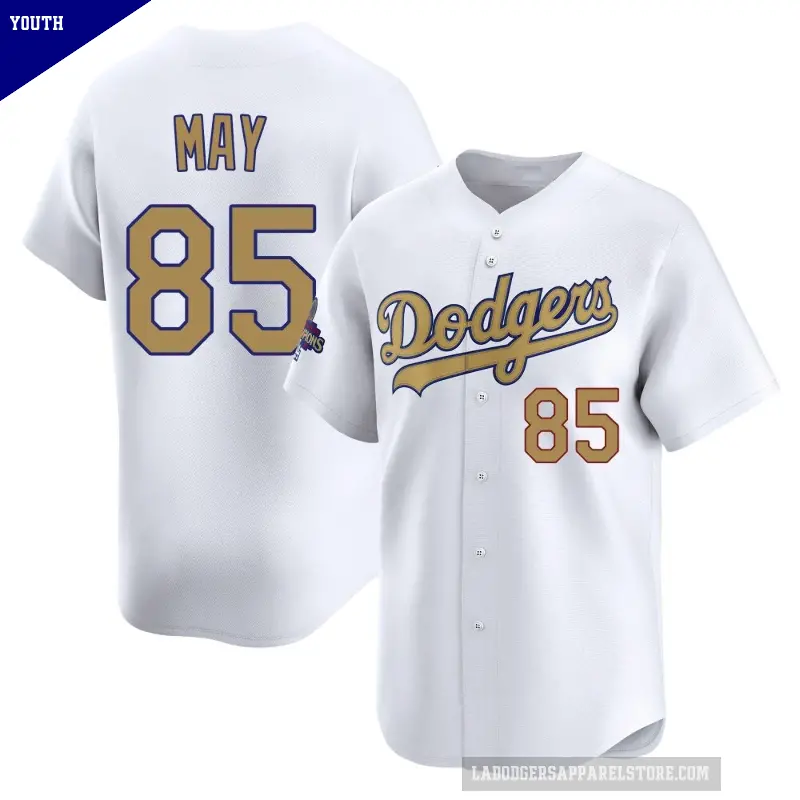 Youth No.85 Dustin May Los Angeles Dodgers Gold Limited White 2025 Collection Jersey