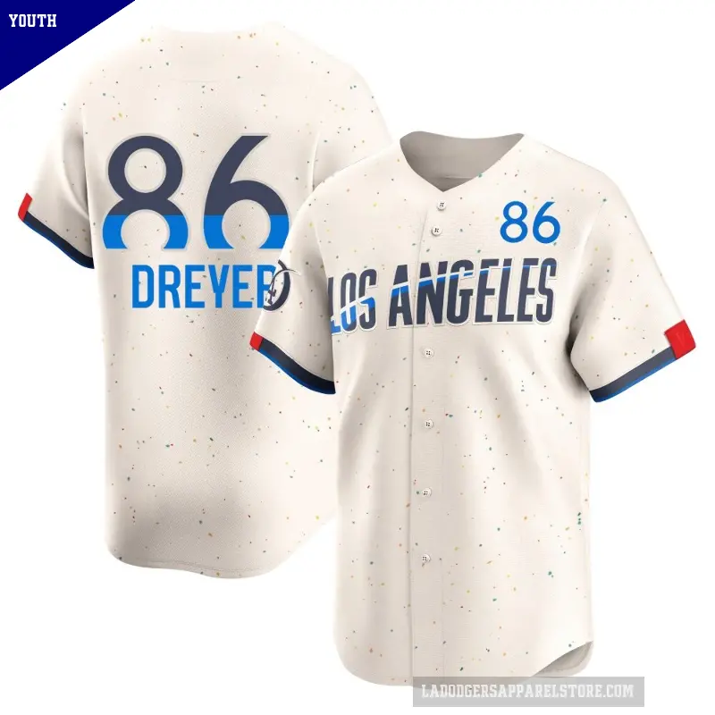 Youth No.86 Jack Dreyer Los Angeles Dodgers Cream Limited 2024 City Connect Jersey