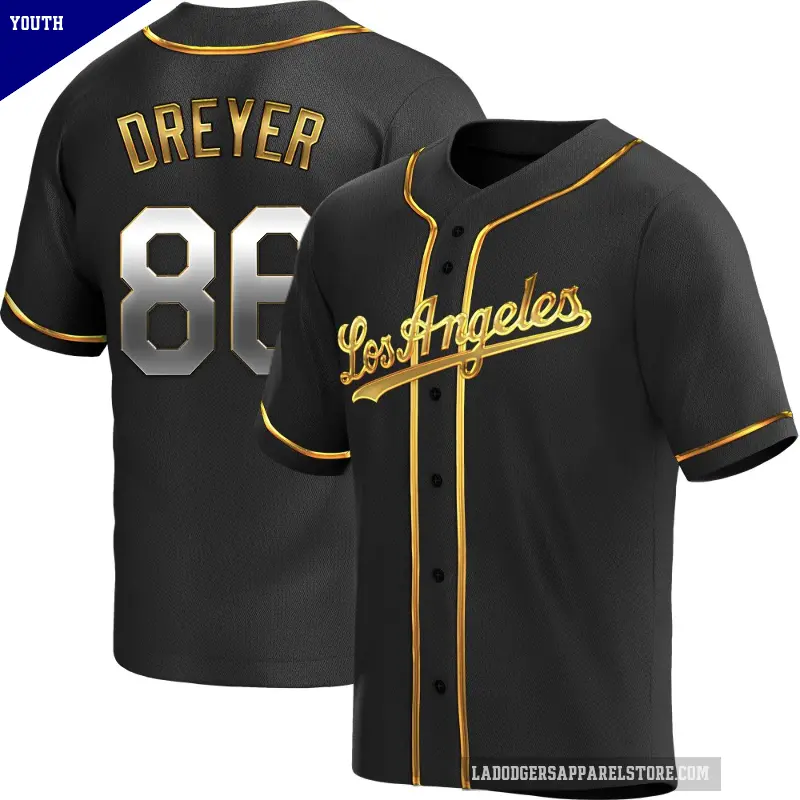 Youth No.86 Jack Dreyer Los Angeles Dodgers Gold Replica Black en Alternate Jersey